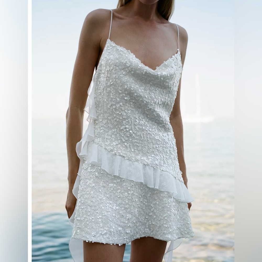Zara Sequins White Mini Dress